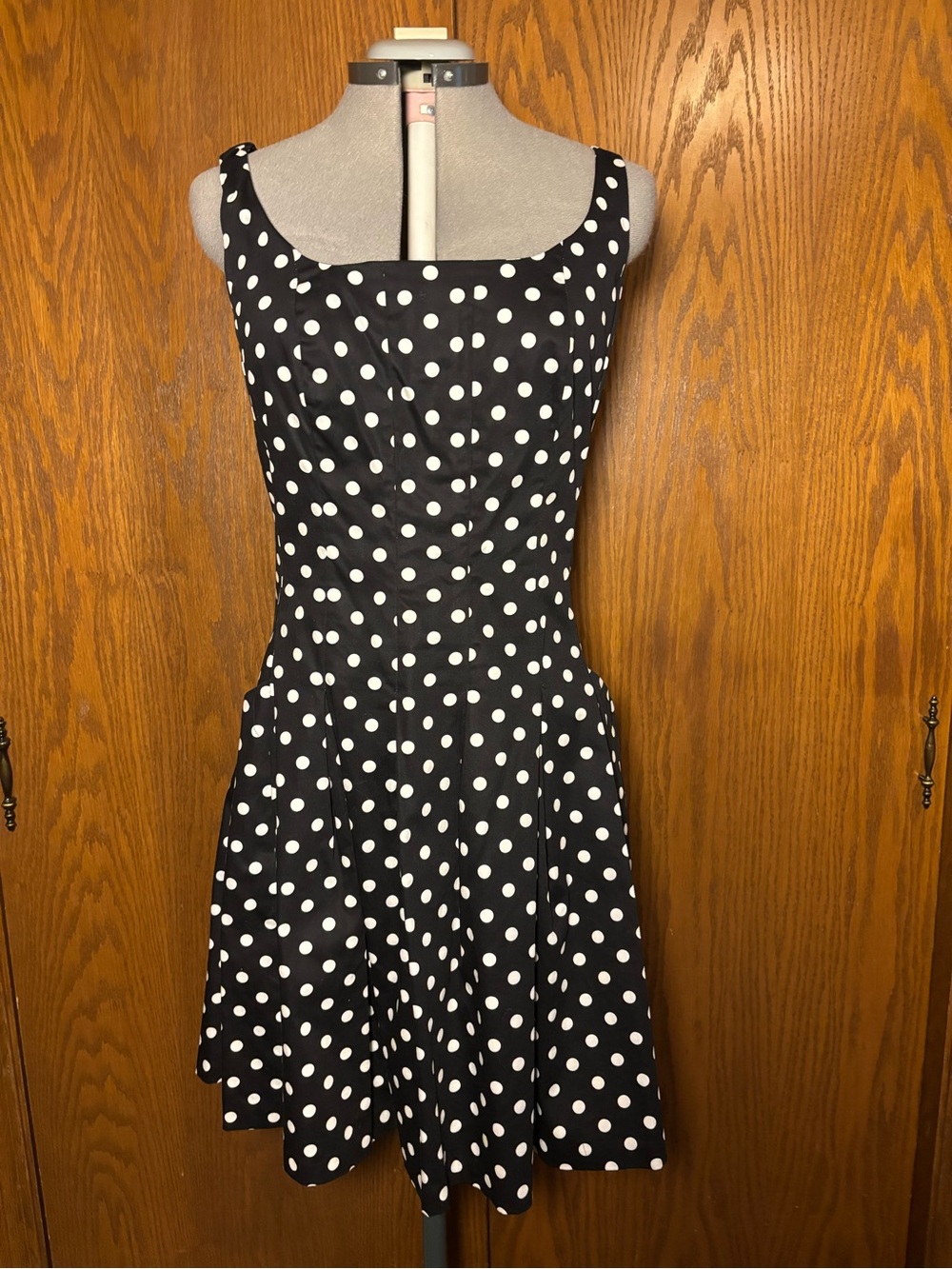 Chaps Black and White Polka Dot Square-Neck Mini Dress - size 12